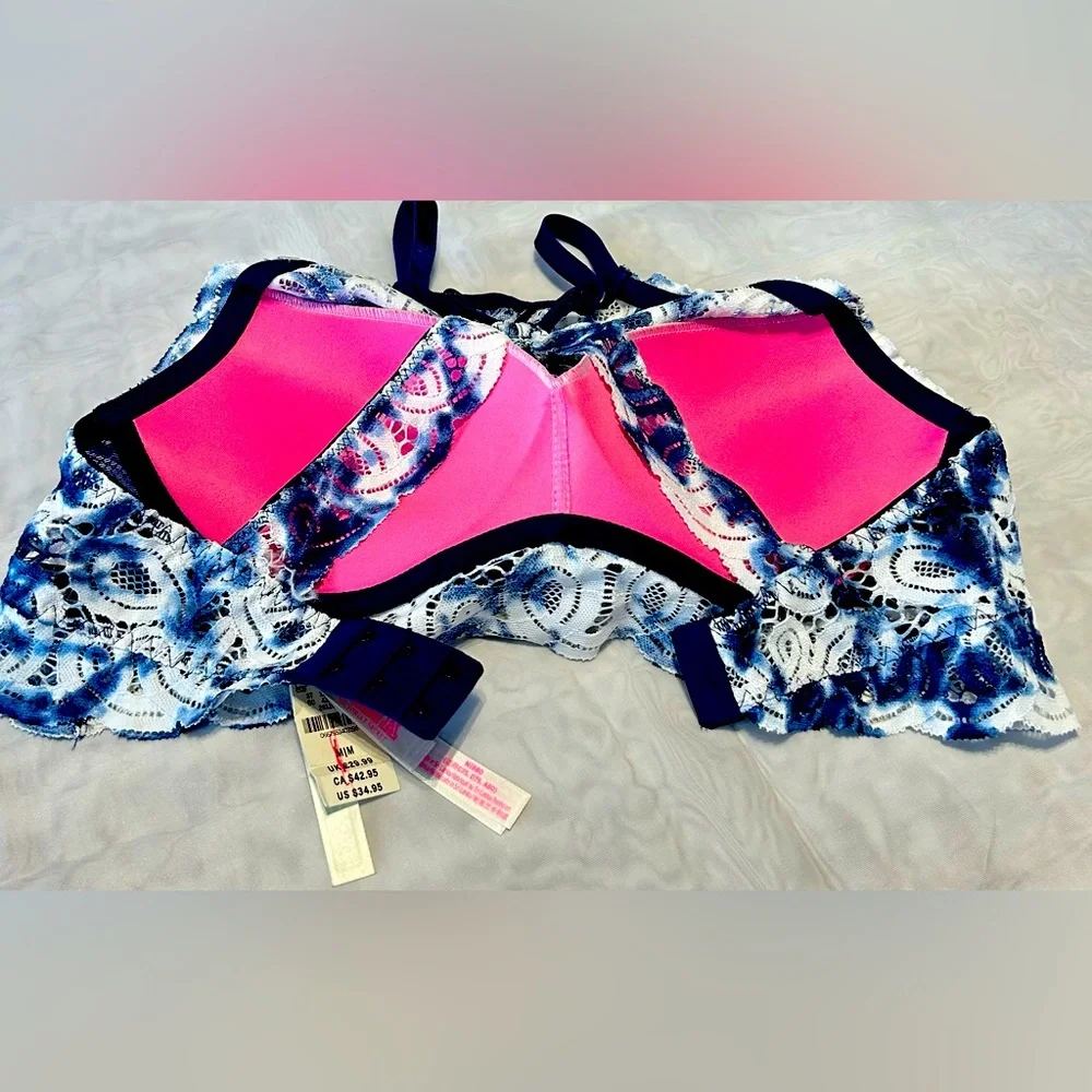 Victoria’s Secret PINK Lace Bralette M Blue Tie Dye Racerback Festival Boho NWT - Picture 8 of 9